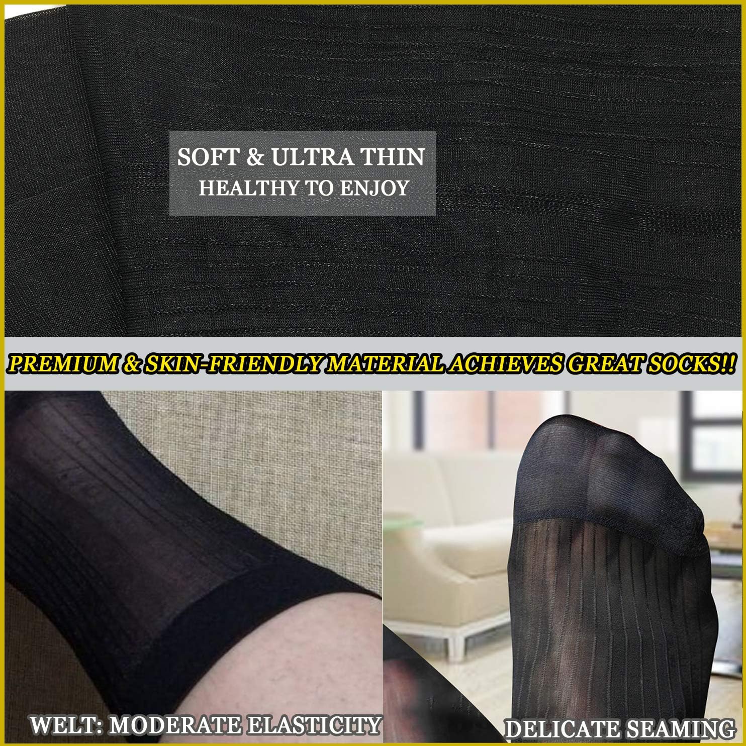 10 Pairs Mens Summer Ultra Thin Socks Silk Sheer Sox Breathable Business Dress Sock Large Size - Image 3
