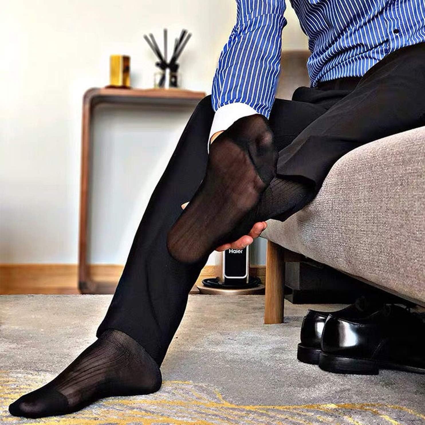 10 Pairs Mens Summer Ultra Thin Socks Silk Sheer Sox Breathable Business Dress Sock Large Size - Image 4