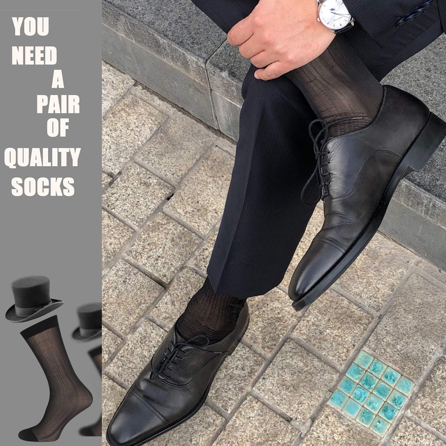 10 Pairs Mens Summer Ultra Thin Socks Silk Sheer Sox Breathable Business Dress Sock Large Size - Image 7