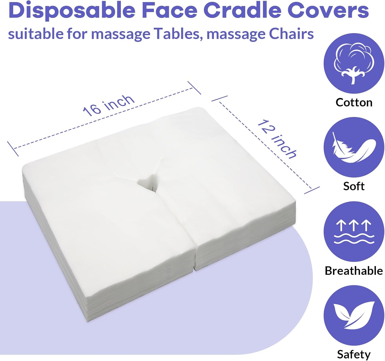 100PCS Upgrade Disposable Face Cradle Covers, Medical-Grade, Ultra Soft, Luxurious, Non-Sticking Massage Face Covers, Large Disposable Headrest Covers for Massage Tables and Massage Chairs - Image 2