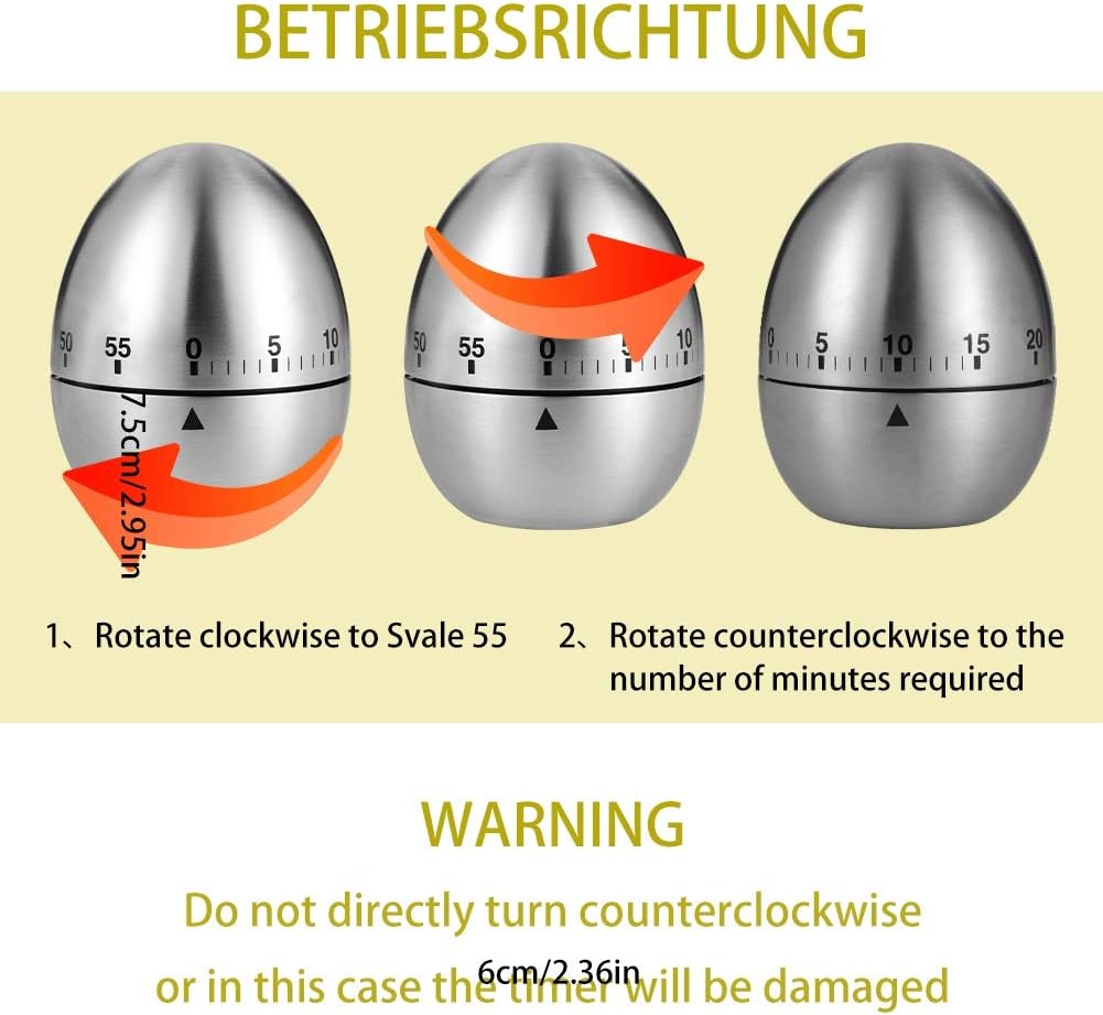 Egg Timer, Classic Egg Shaped Cooking and Baking Countdown Alarm, Manual Mechanical Timer with Loud Alarm for Kids Elderly, Home Use Kitchen Cooking Timer 0-60 Minutes, no Batteries Required - Image 5