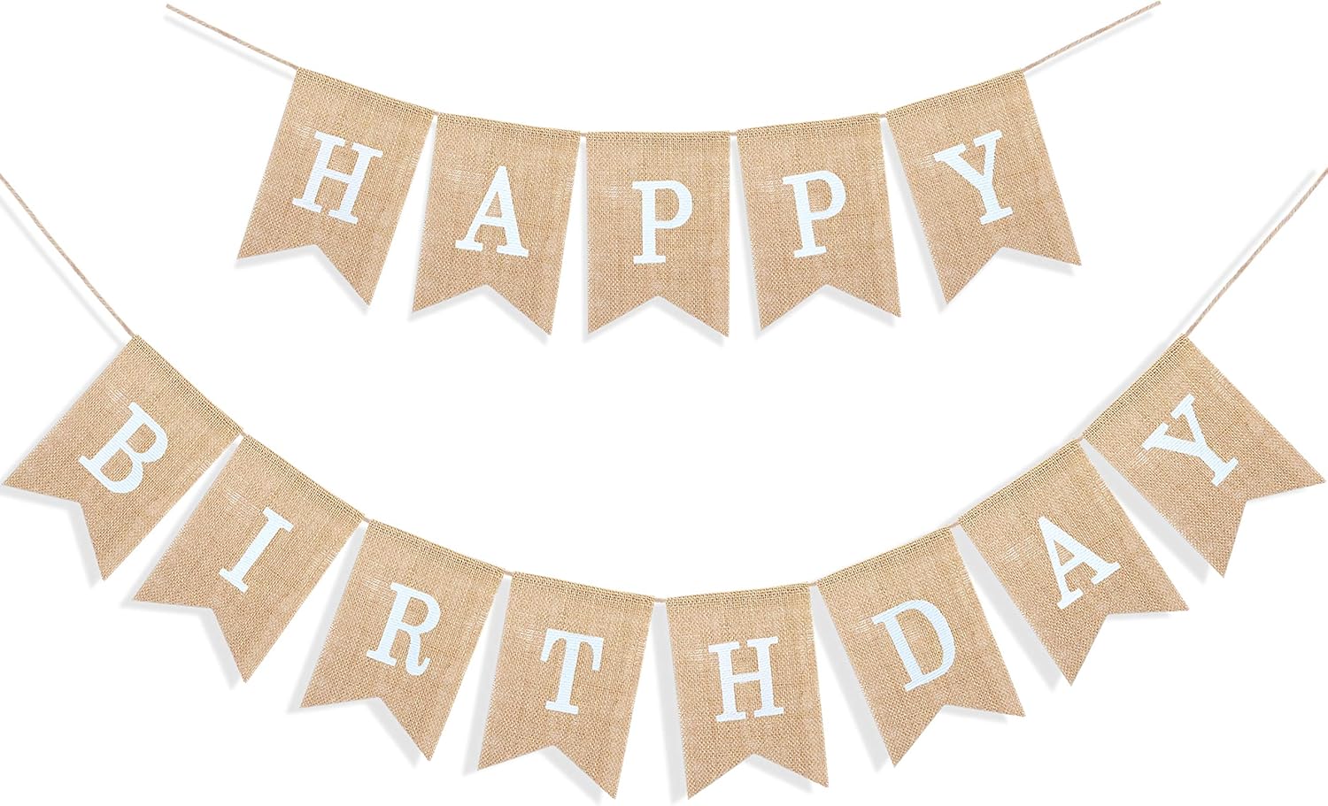 Happy Birthday Banner for Birthday Party Decorations, Rustic Burlap Bunting Swallowtail Flags, 2 in 1 - Image 1