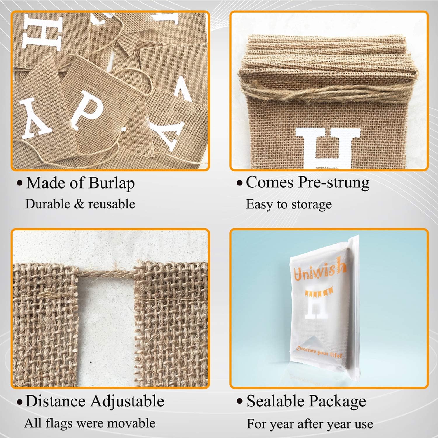Happy Birthday Banner for Birthday Party Decorations, Rustic Burlap Bunting Swallowtail Flags, 2 in 1 - Image 2
