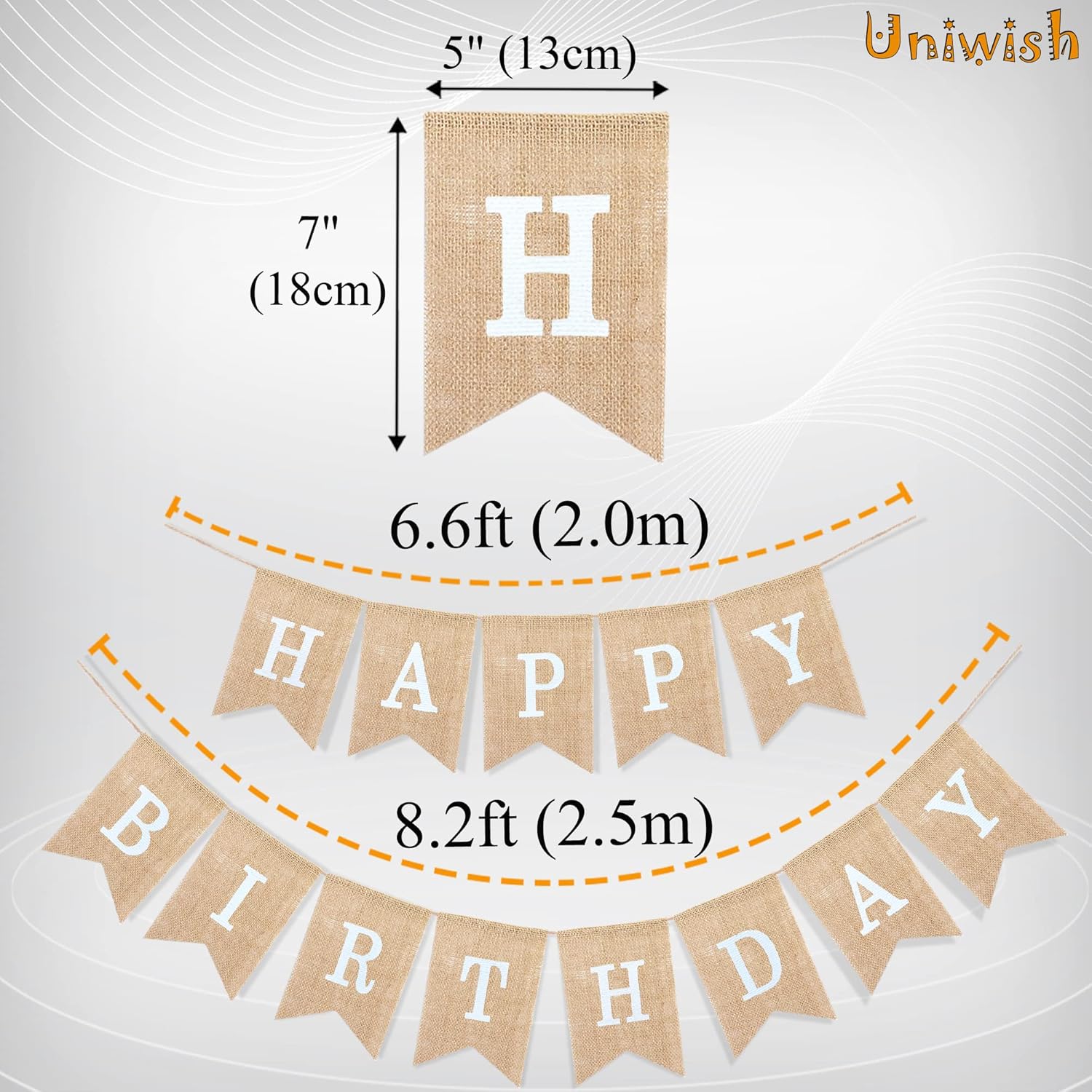 Happy Birthday Banner for Birthday Party Decorations, Rustic Burlap Bunting Swallowtail Flags, 2 in 1 - Image 3
