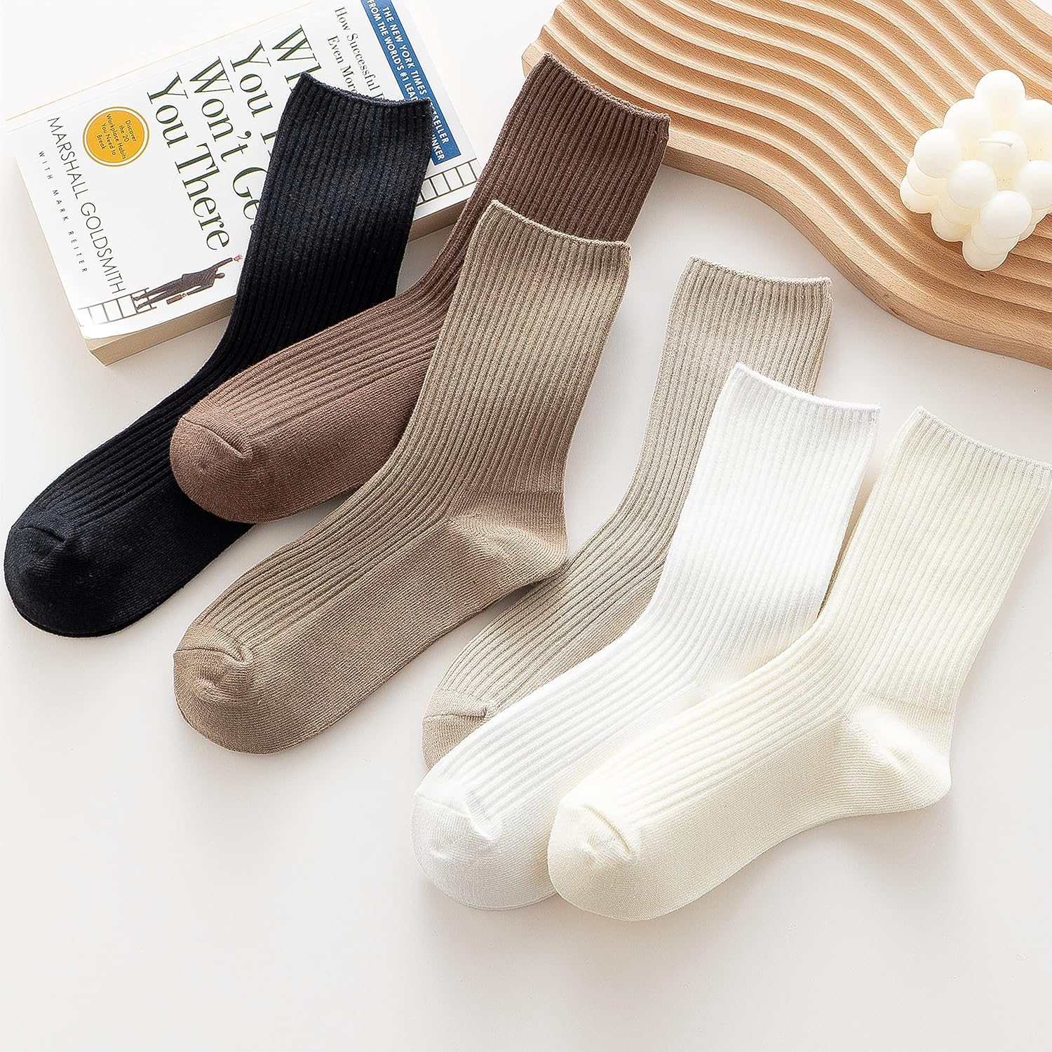 Womens Cute Crew Socks Casual Athletic Aesthetic Socks Neutral Cotton Socks for Women Granola Girls Clothes - Image 2