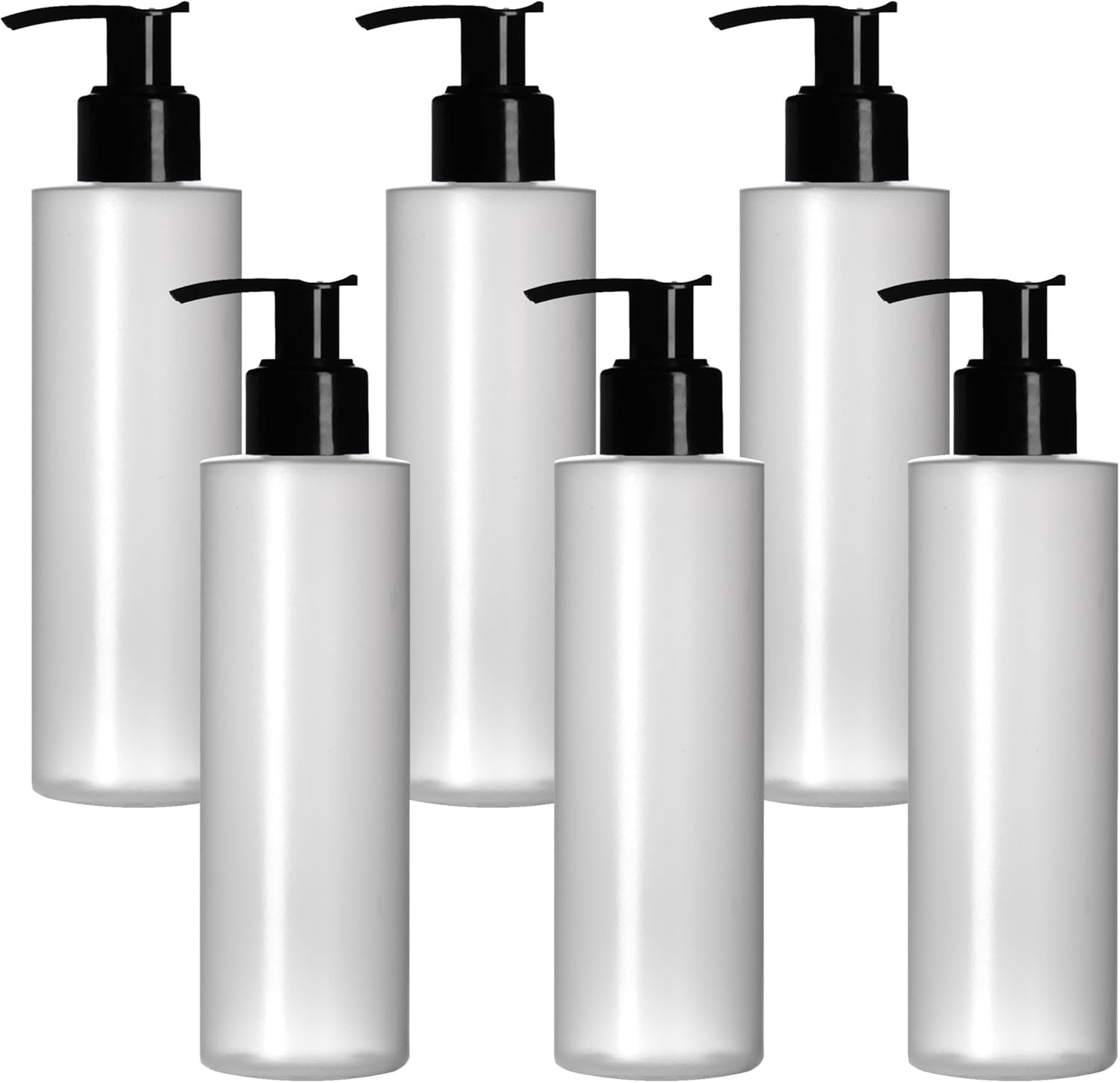 6 Pack 8 Oz Plastic Pump Dispenser Bottles for Lotion, Massage Oil, Shampoo and More - Refillable, BPA Free Clear/Frosted Empty 8oz Containers - Fit Into Holsters, Bulk - Image 1