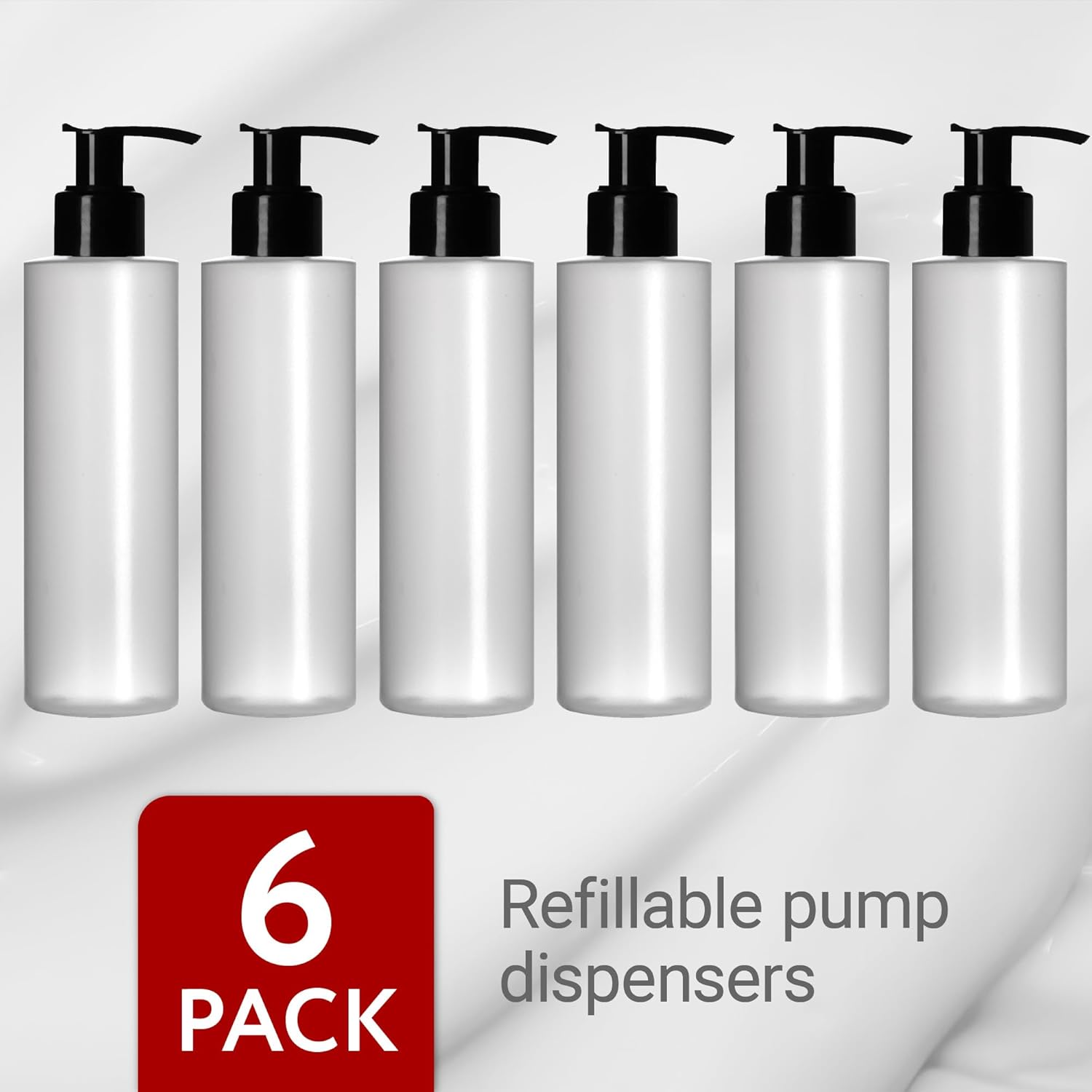 6 Pack 8 Oz Plastic Pump Dispenser Bottles for Lotion, Massage Oil, Shampoo and More - Refillable, BPA Free Clear/Frosted Empty 8oz Containers - Fit Into Holsters, Bulk - Image 4