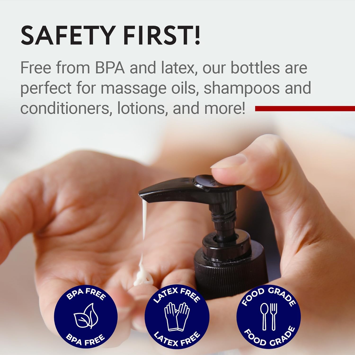 6 Pack 8 Oz Plastic Pump Dispenser Bottles for Lotion, Massage Oil, Shampoo and More - Refillable, BPA Free Clear/Frosted Empty 8oz Containers - Fit Into Holsters, Bulk - Image 5