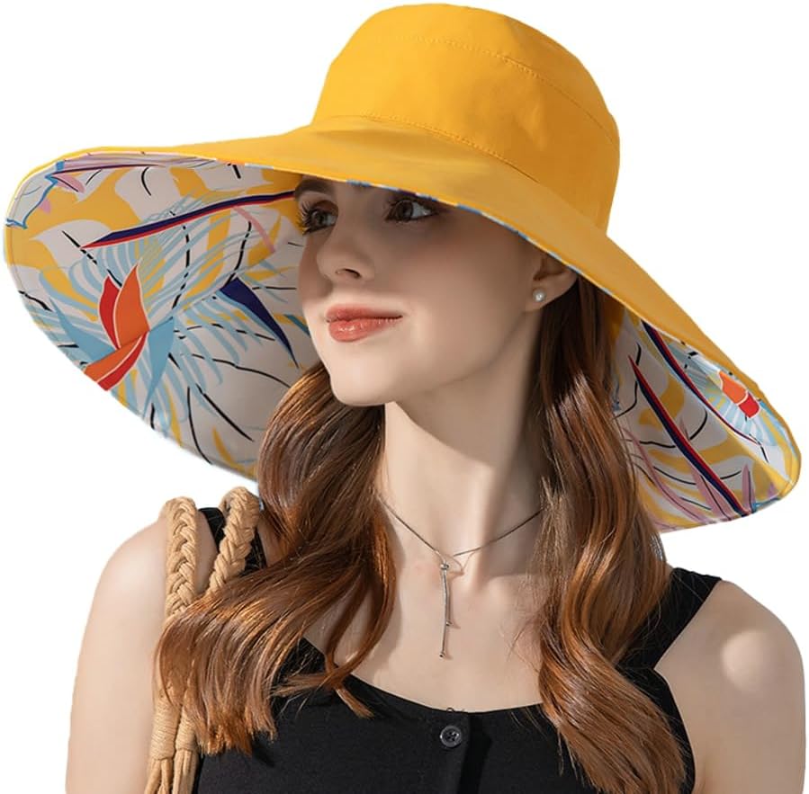 Super Wide Brim Sun Hat for Women Packable Reversible Double-Side-Wear Hats UV Protection Summer Beach Bucket Cap - Image 1