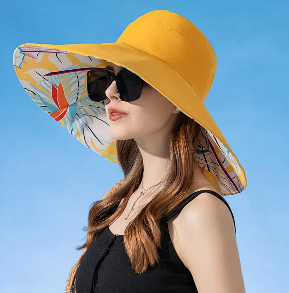 Super Wide Brim Sun Hat for Women Packable Reversible Double-Side-Wear Hats UV Protection Summer Beach Bucket Cap - Image 4
