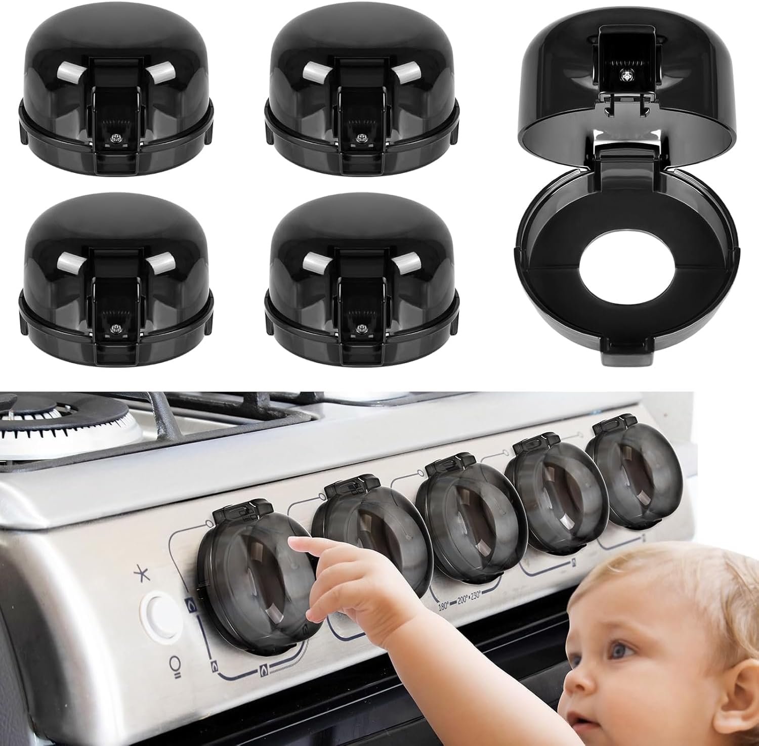 10Pcs Stove Locks,Child Safety Oven Knob Covers Stove Lock,Stove Stopper Knob Safety Covers,Stove Protector for Kids(Transparent Black) - Image 6