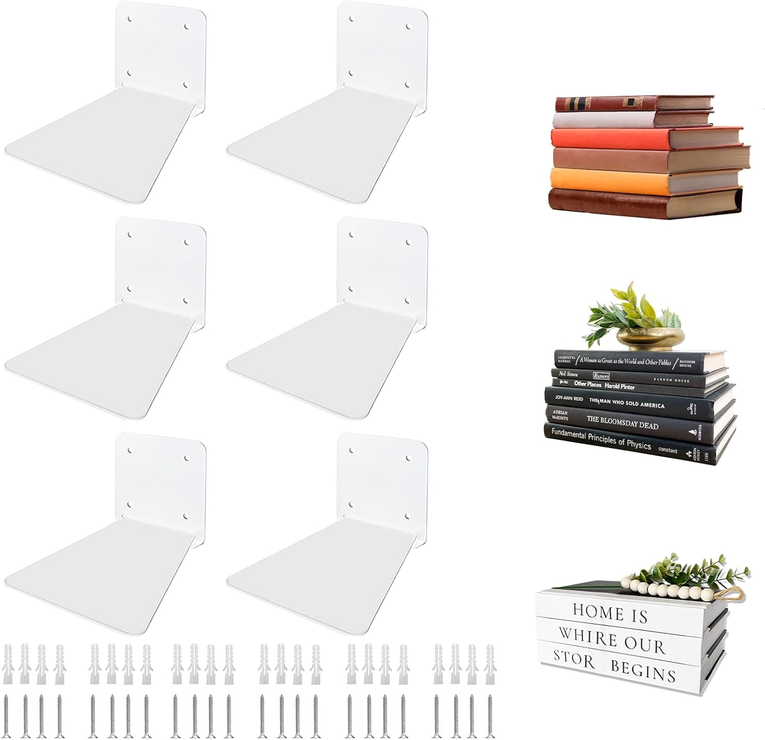 Invisible Floating Bookshelf - Modern White Wall Mount Metal Shelves for Room, Bedroom Bookcase, Small Bookshelf with Minimalist Design, Sleek Storage for Books & Decoratives（6PCS） - Image 1