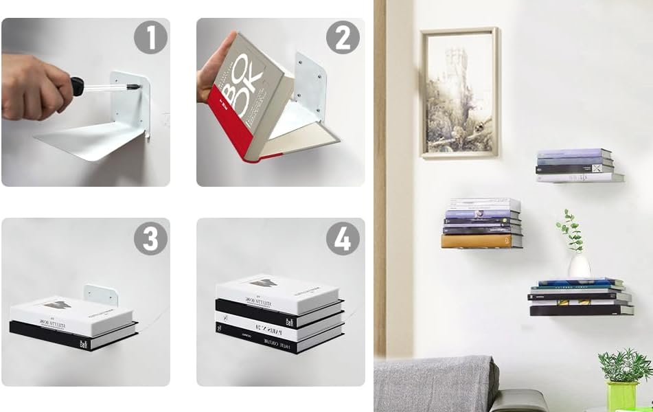 Invisible Floating Bookshelf - Modern White Wall Mount Metal Shelves for Room, Bedroom Bookcase, Small Bookshelf with Minimalist Design, Sleek Storage for Books & Decoratives（6PCS） - Image 5