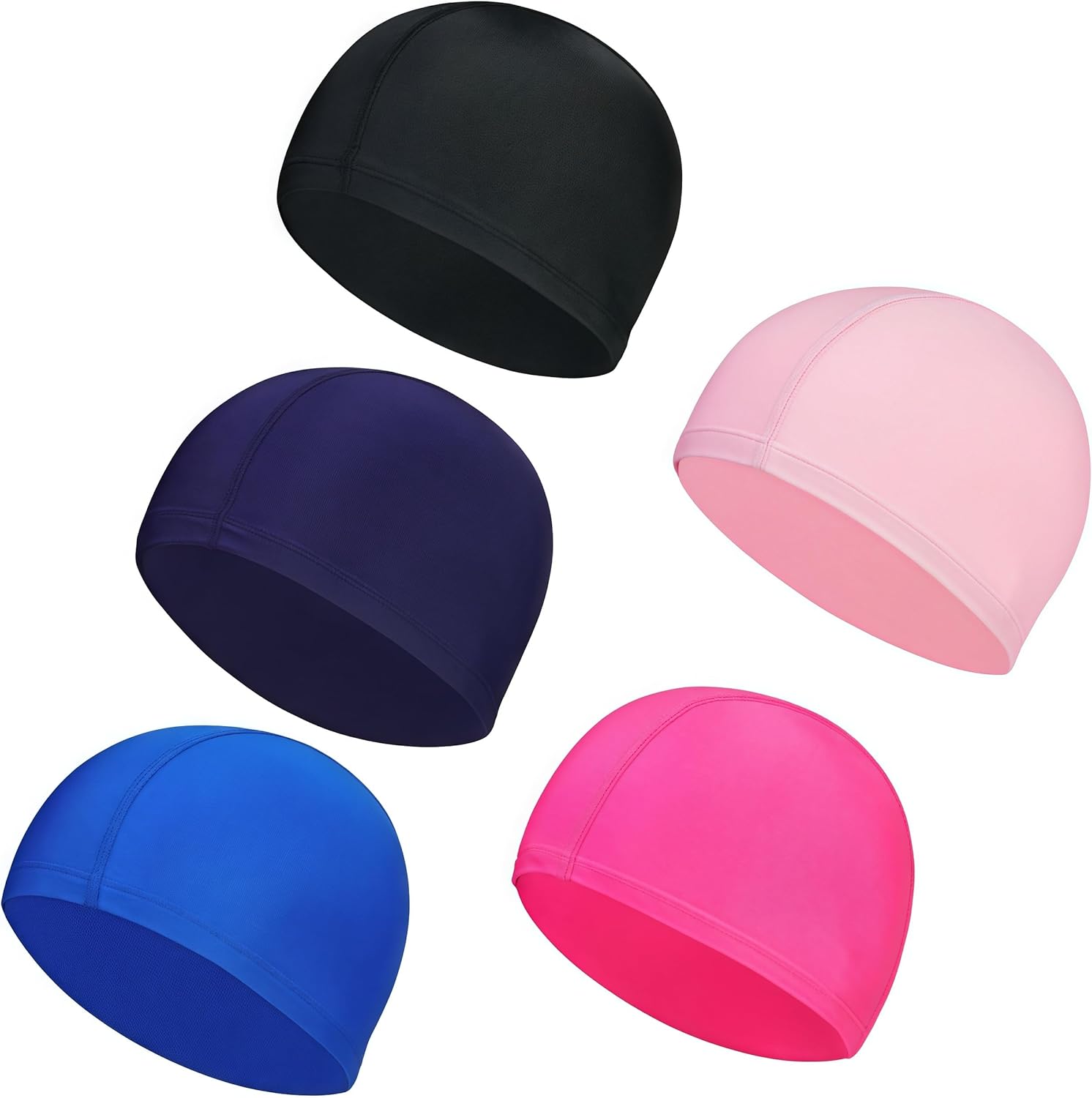 Swimming Cap,5 Pack Nylon Spandex Fabric Comfortable and Not Tight Bathing Swim Cap,for Adult Men Women and Kids,Pure Color - Image 1