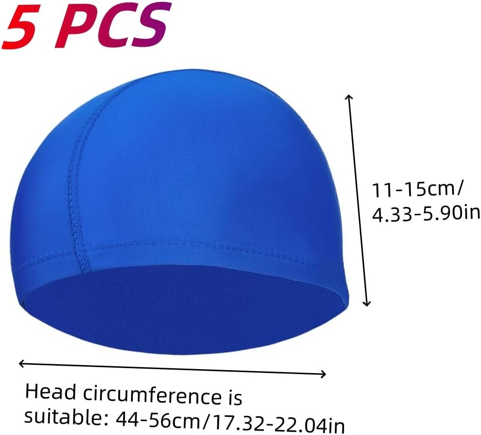 Swimming Cap,5 Pack Nylon Spandex Fabric Comfortable and Not Tight Bathing Swim Cap,for Adult Men Women and Kids,Pure Color - Image 2