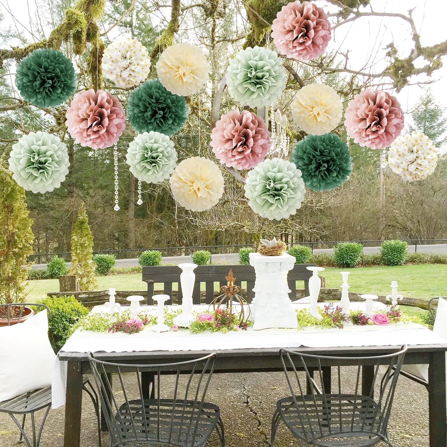 Sage Green Tissue Paper Pompom Decorations 16pcs Sage Green and Dusty Rose Flowers Olive Sage Green Party Decorations for Dusty Rose Bridal Shower Baby Shower Bachelorette Wedding Birthday Engagement - Image 2