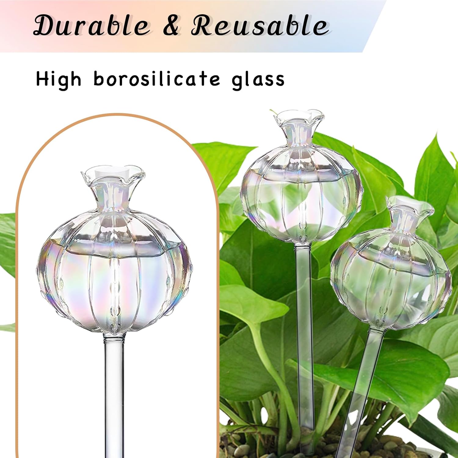 3 PCS Self Plant Watering Globes Insert, Clear Glass Watering Bulbs with Removable Sealing Plug, Plant Waterer for Indoor & Outdoor Plants Flowers (5 oz) - Image 2