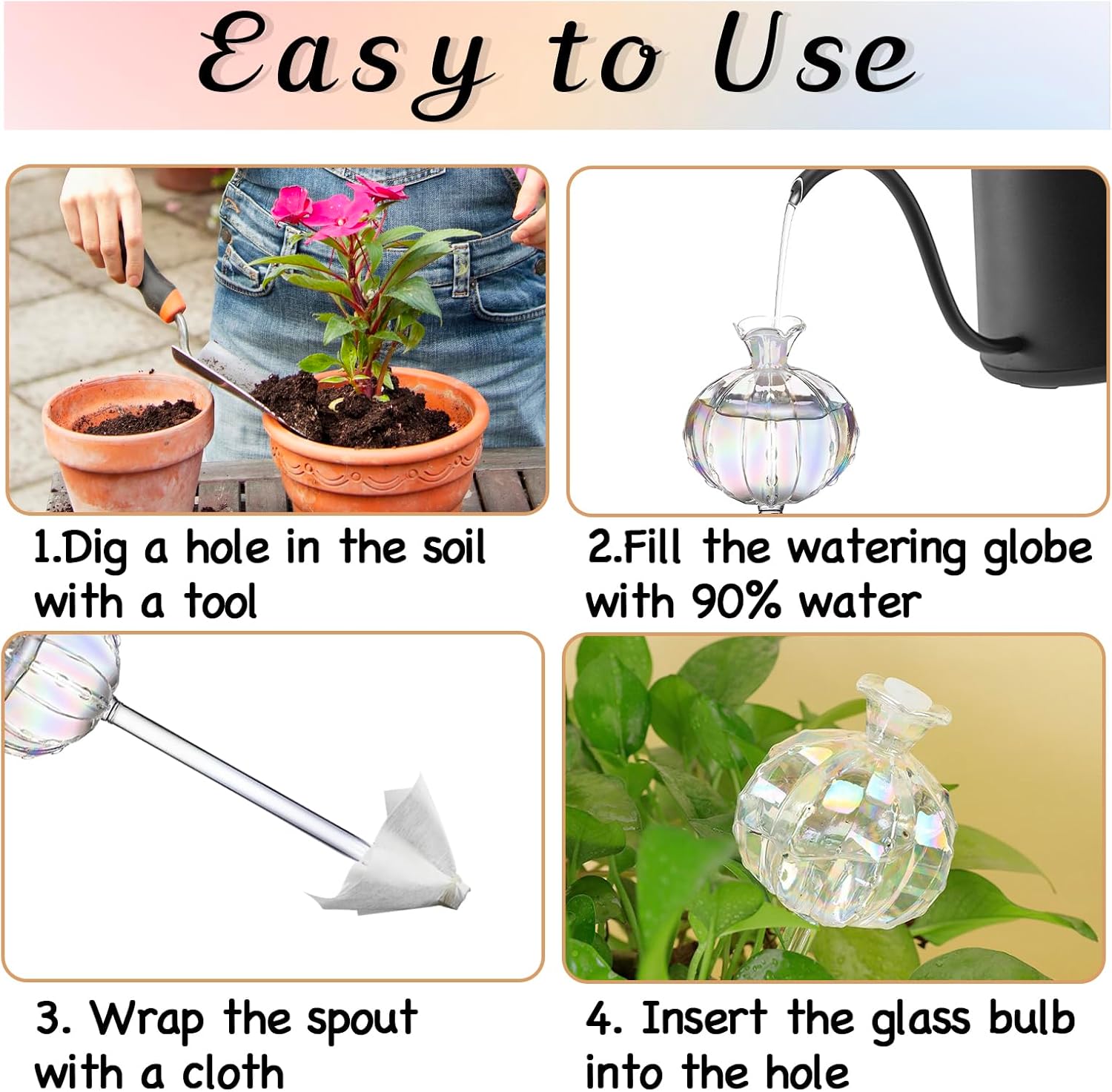 3 PCS Self Plant Watering Globes Insert, Clear Glass Watering Bulbs with Removable Sealing Plug, Plant Waterer for Indoor & Outdoor Plants Flowers (5 oz) - Image 4