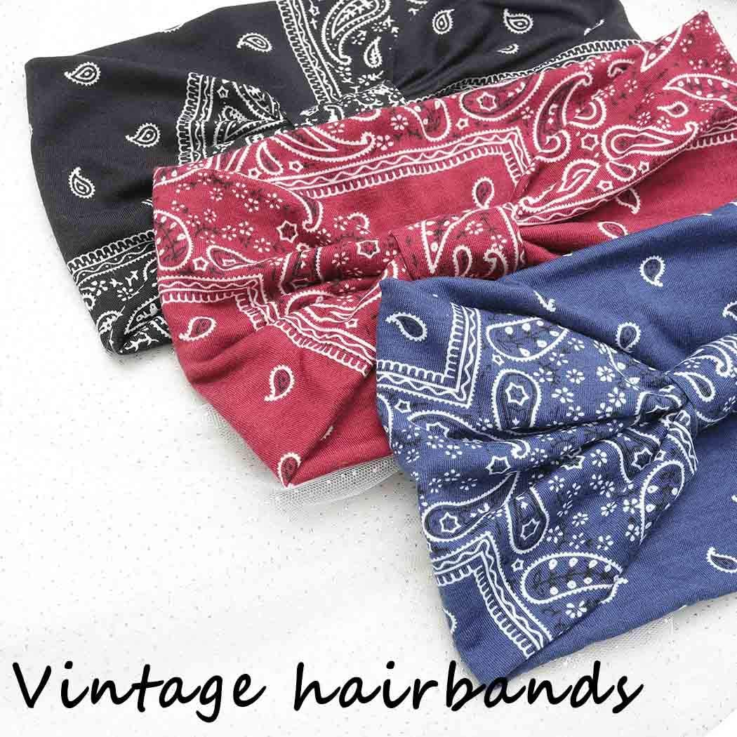 Boho Bandeau Headbands Wide Knot Hair Scarf Floral Printed Hair Band Elastic Turban Thick Head Wrap Stretch Fabric Cotton Head Bands Thick Fashion Hair Accessories for Women 3 Pcs (Elegant) - Image 3