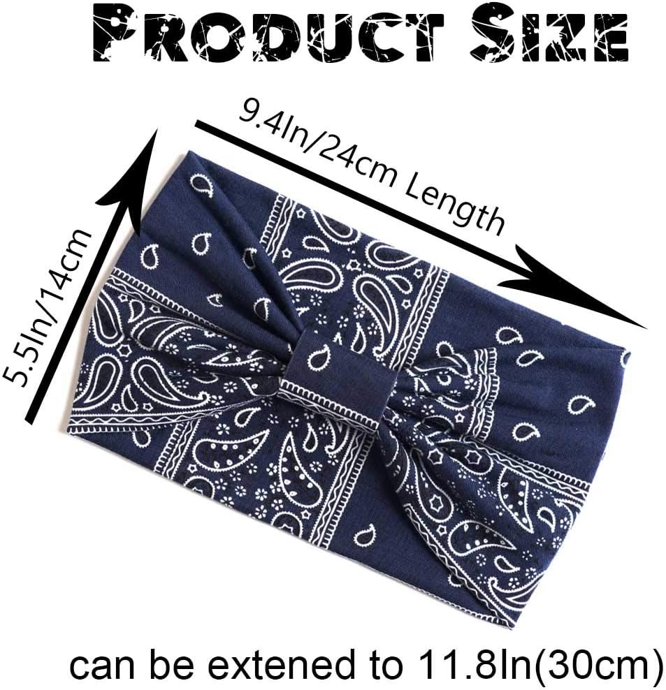 Boho Bandeau Headbands Wide Knot Hair Scarf Floral Printed Hair Band Elastic Turban Thick Head Wrap Stretch Fabric Cotton Head Bands Thick Fashion Hair Accessories for Women 3 Pcs (Elegant) - Image 7