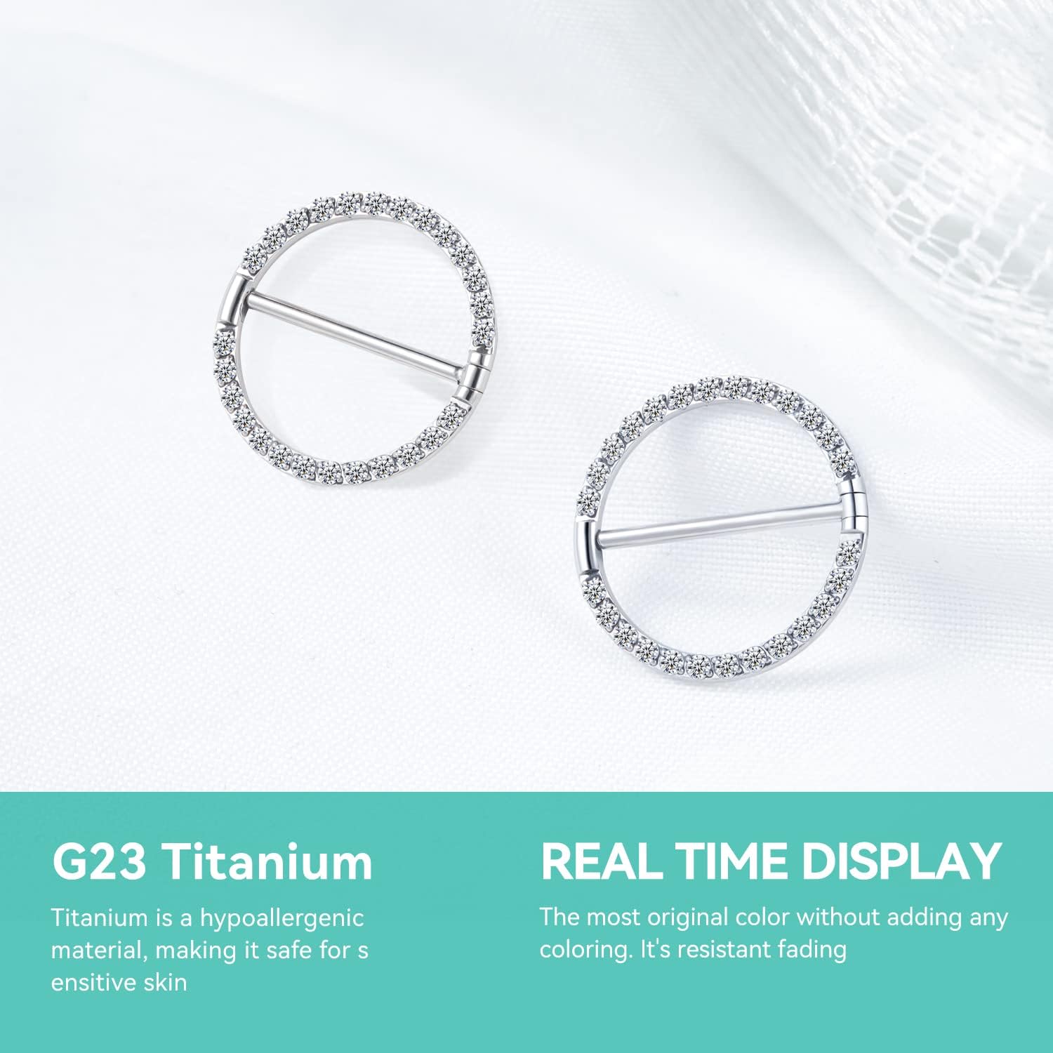 16G Nipple Rings, 2Pcs G23 14mm Solid Titanium Nipple Piercing Jewelry with Clear Shiny Cubic Zircon for Women, 14mm, Titanium, cubic zirconia - Image 3
