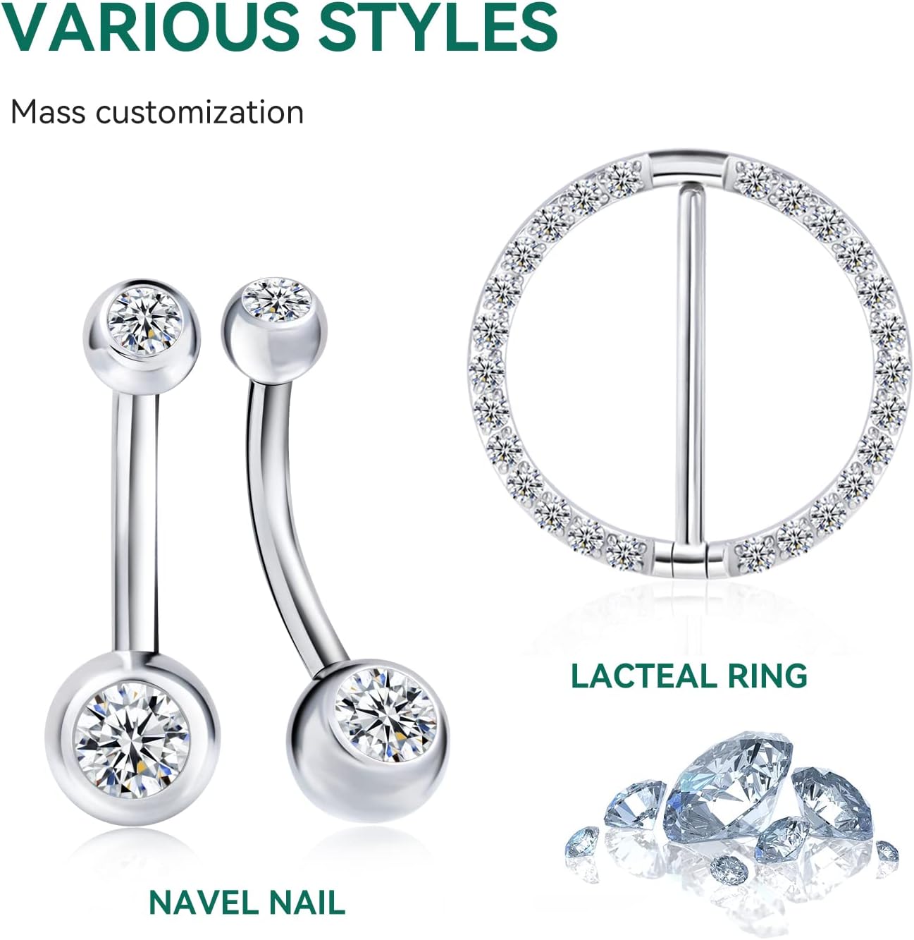 16G Nipple Rings, 2Pcs G23 14mm Solid Titanium Nipple Piercing Jewelry with Clear Shiny Cubic Zircon for Women, 14mm, Titanium, cubic zirconia - Image 7