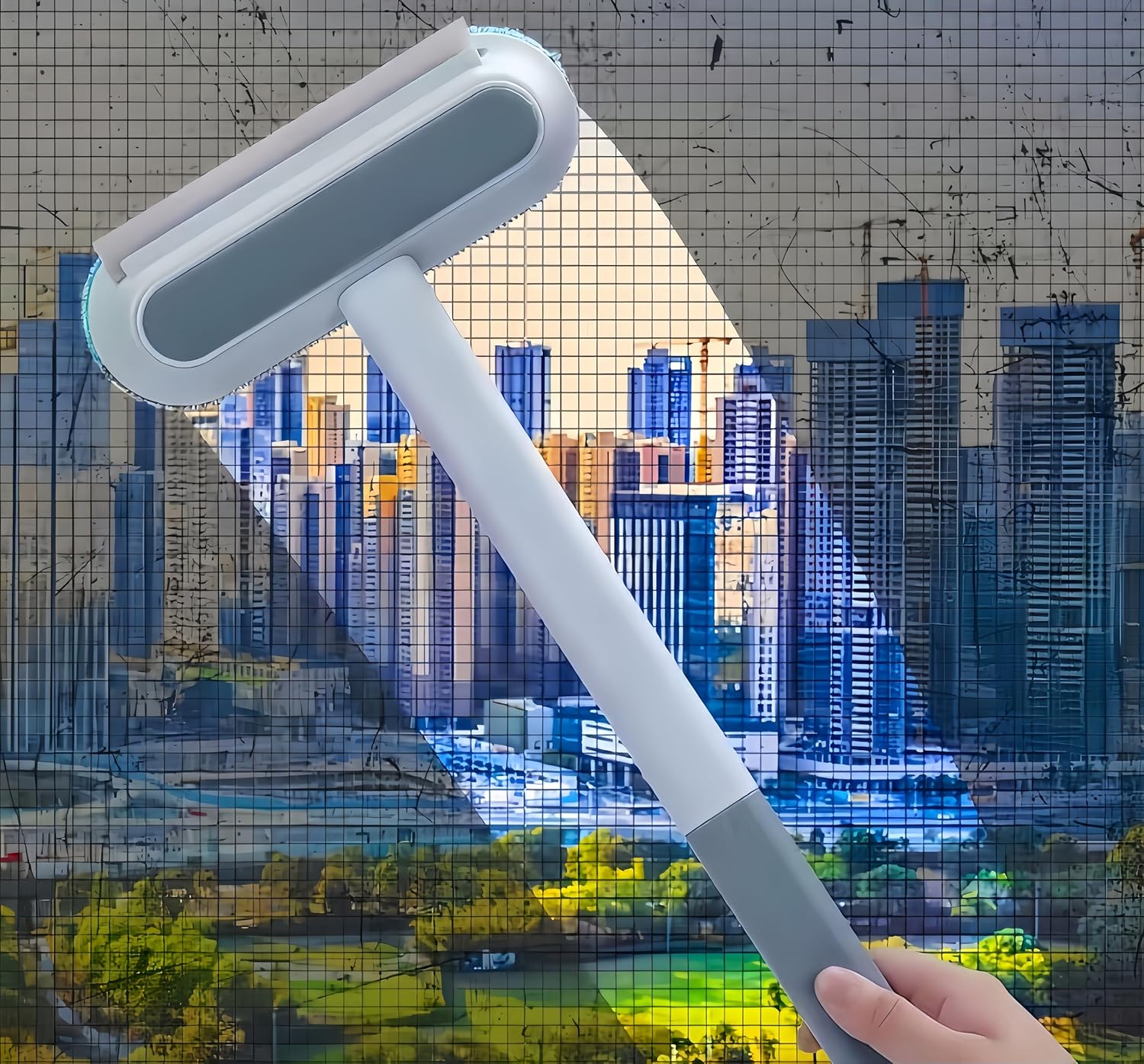 Mesh Screen Cleaner 4 in1, Wet and Dry Dual-Use Window Screen Cleaning Brush, Multi Window Cleaner Tools Window Glass Net Cleaner Squeegee, Groove Brush, Pet Hair Cleaner - Image 1