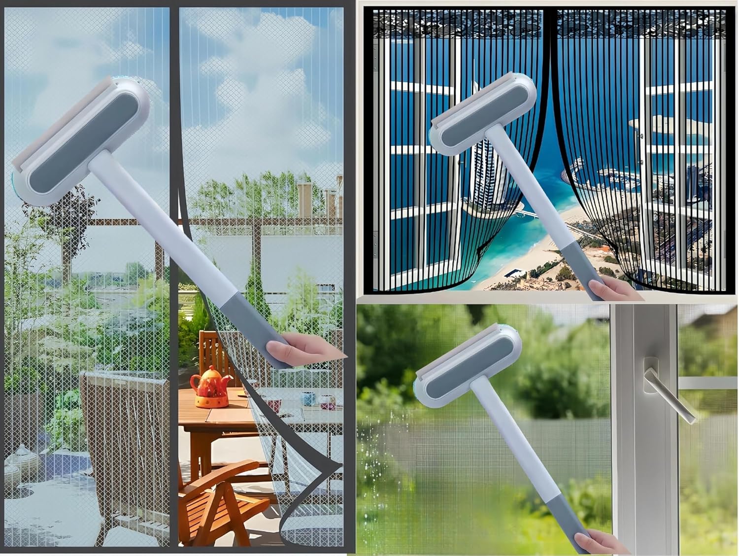 Mesh Screen Cleaner 4 in1, Wet and Dry Dual-Use Window Screen Cleaning Brush, Multi Window Cleaner Tools Window Glass Net Cleaner Squeegee, Groove Brush, Pet Hair Cleaner - Image 2