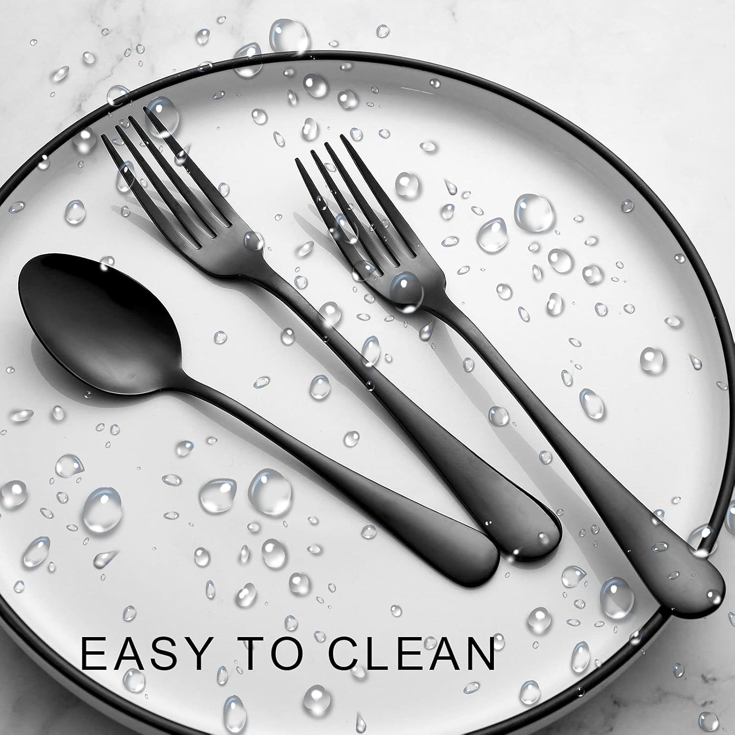 Set of 12, Stainless Steel Dinner Forks and Spoons Silverware Set, Heavy-Duty Forks (8 Inch) and Spoons (6.7 Inch) Cutlery Set, Dishwasher Safe (Black) - Image 3