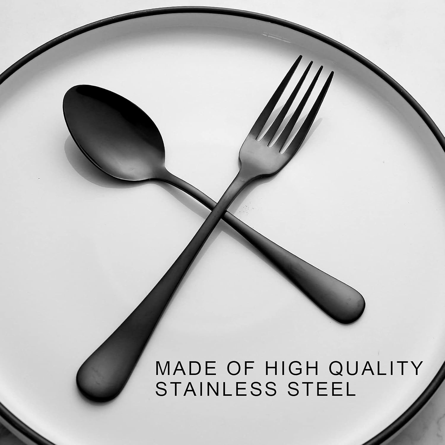 Set of 12, Stainless Steel Dinner Forks and Spoons Silverware Set, Heavy-Duty Forks (8 Inch) and Spoons (6.7 Inch) Cutlery Set, Dishwasher Safe (Black) - Image 4