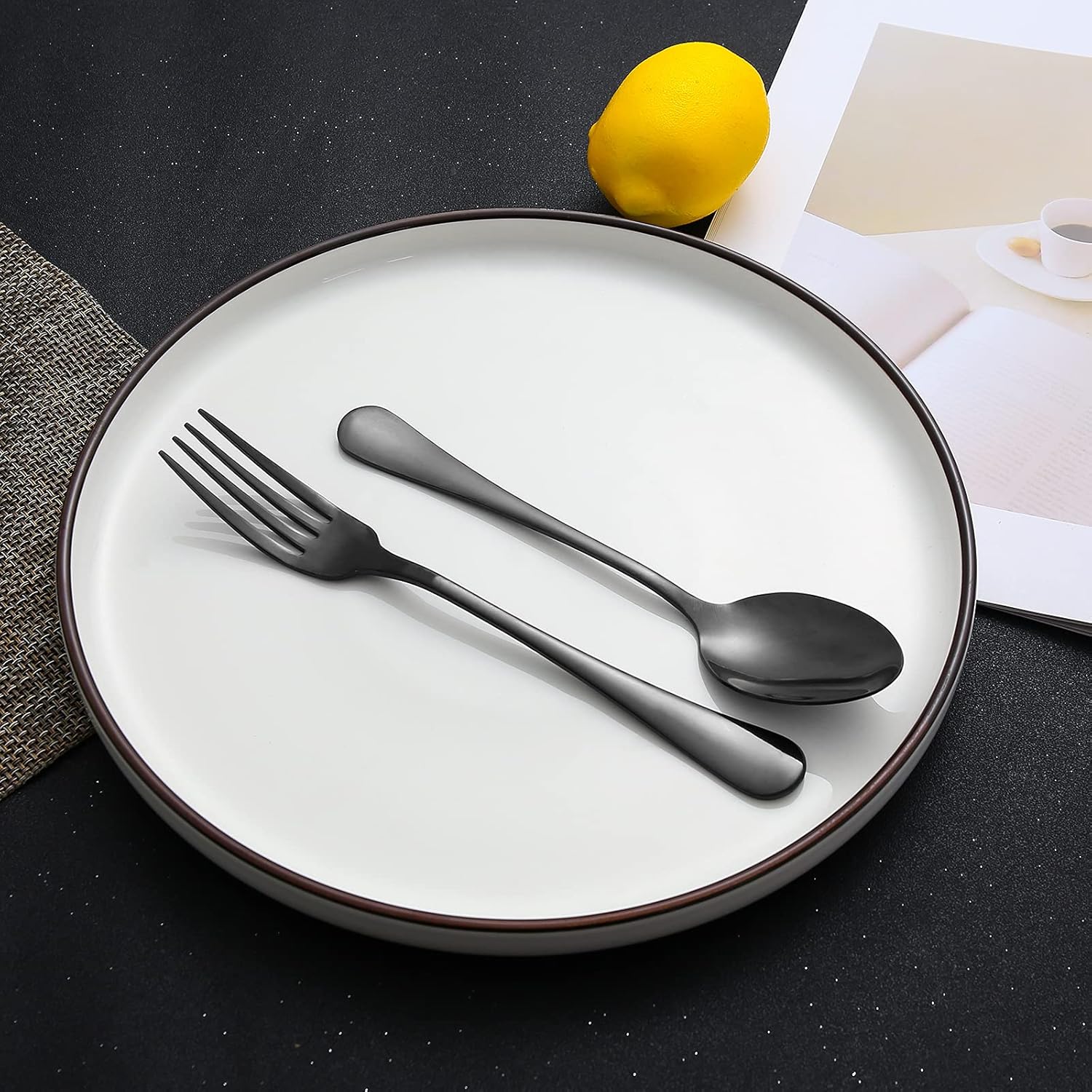 Set of 12, Stainless Steel Dinner Forks and Spoons Silverware Set, Heavy-Duty Forks (8 Inch) and Spoons (6.7 Inch) Cutlery Set, Dishwasher Safe (Black) - Image 7