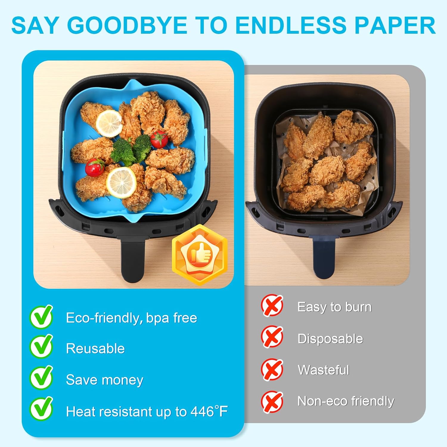 Air Fryer Liner Square 2 Pack 8.6 Inch Silicone Airfryer Liners 4-7 QT Reusable Air Fryer Silicone Liners Pot Oven Liner Baking Tray, Air Fryer Basket Silicone Mat Bowl Air Fryer Accessories Kitchen - Image 3
