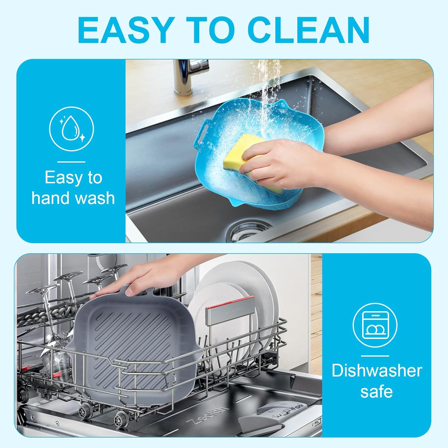 Air Fryer Liner Square 2 Pack 8.6 Inch Silicone Airfryer Liners 4-7 QT Reusable Air Fryer Silicone Liners Pot Oven Liner Baking Tray, Air Fryer Basket Silicone Mat Bowl Air Fryer Accessories Kitchen - Image 4