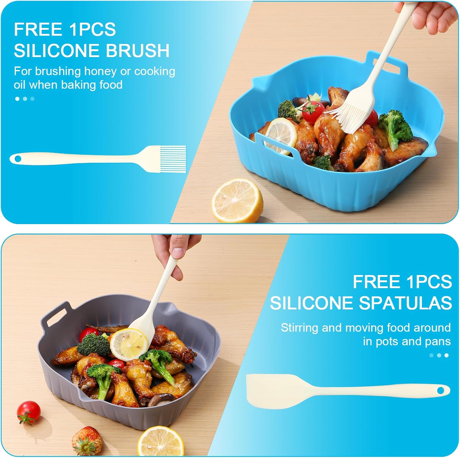 Air Fryer Liner Square 2 Pack 8.6 Inch Silicone Airfryer Liners 4-7 QT Reusable Air Fryer Silicone Liners Pot Oven Liner Baking Tray, Air Fryer Basket Silicone Mat Bowl Air Fryer Accessories Kitchen - Image 5