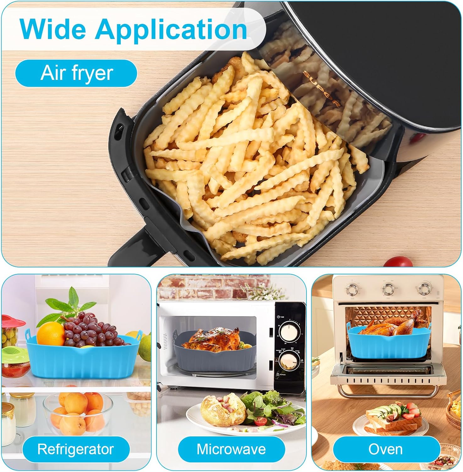Air Fryer Liner Square 2 Pack 8.6 Inch Silicone Airfryer Liners 4-7 QT Reusable Air Fryer Silicone Liners Pot Oven Liner Baking Tray, Air Fryer Basket Silicone Mat Bowl Air Fryer Accessories Kitchen - Image 7