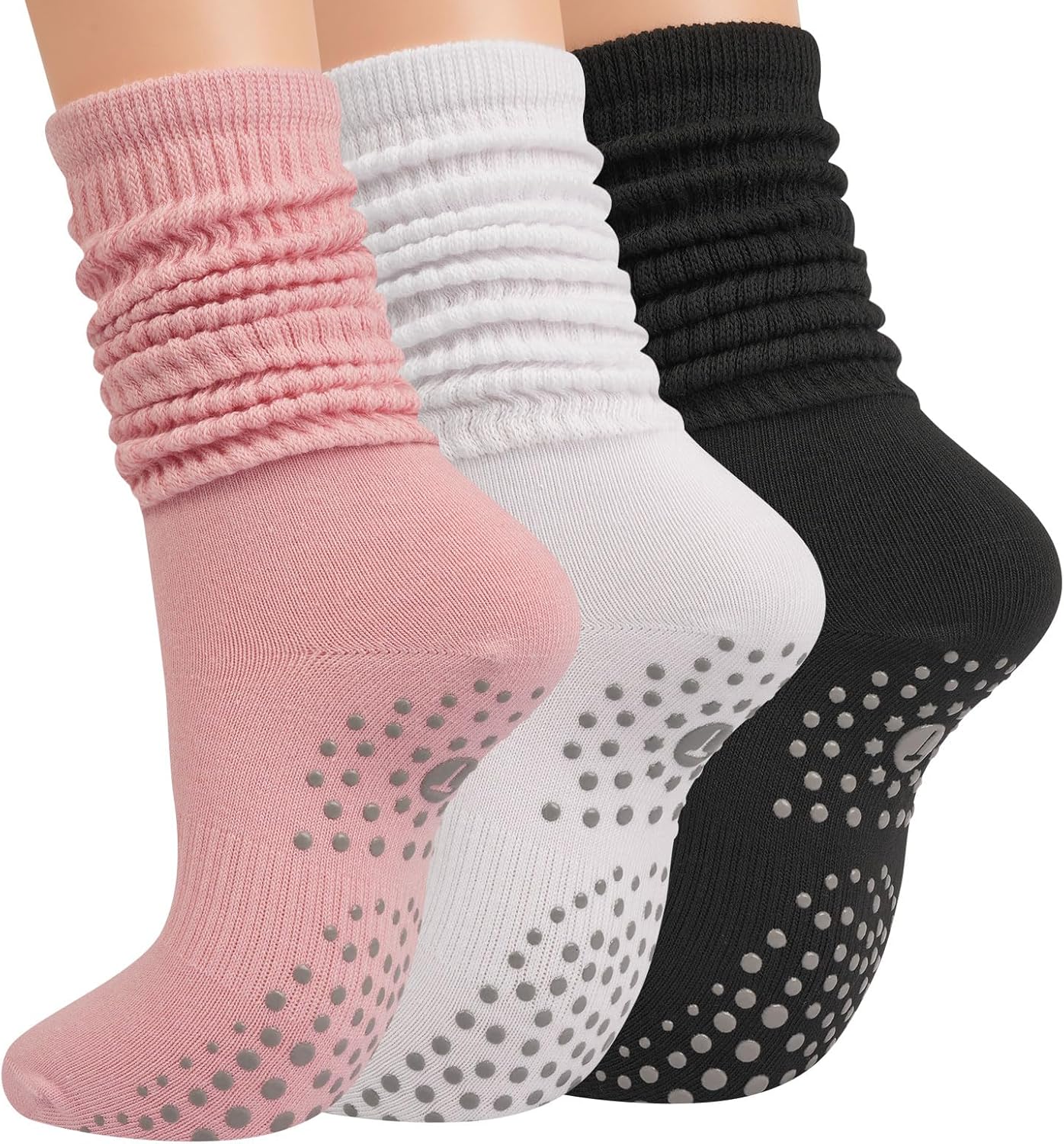 Grip Pilates Socks for Women, Yoga Slouch Socks with Grip for Barre Workout Hospital Long Scrunch Slipper Socks - Image 1