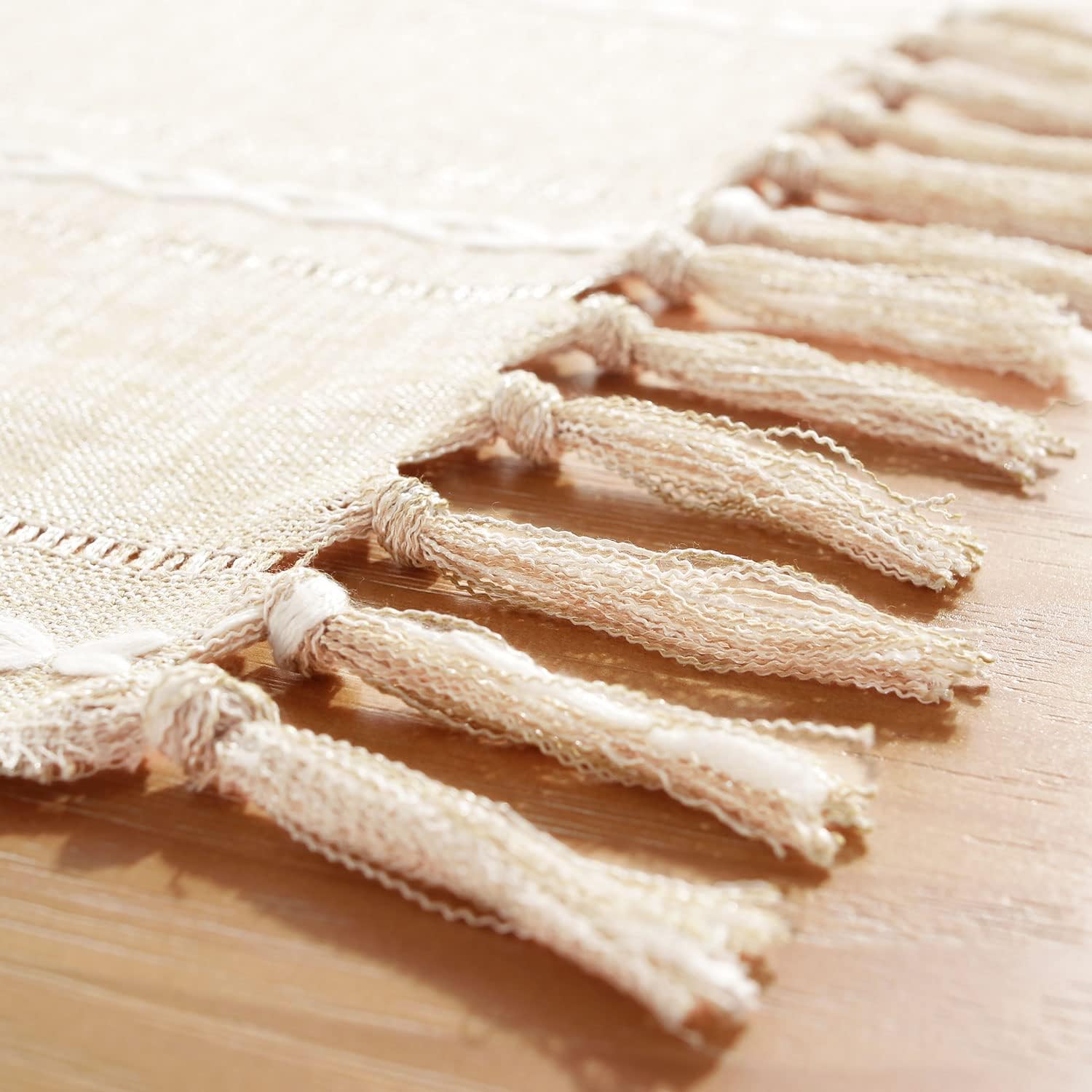 Fall Table Runner Farmhouse Rustic Style 13“ x 90”, Braided Striped Linen Cream Table Runner 90 Inches Long with Tassels for Dining Room Kitchen Reading Dresser Décor,Ivory White - Image 5