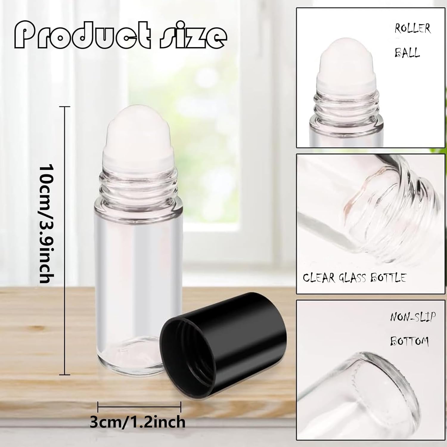 4PCS Essential Oil rolling Bottle, 30ml Portable Transparent Empty Glass Essential Oil Rolling Bottle,Refillable Cosmetic Perfume Rolling Bottle,For Fragrance Essential Oil - Image 2