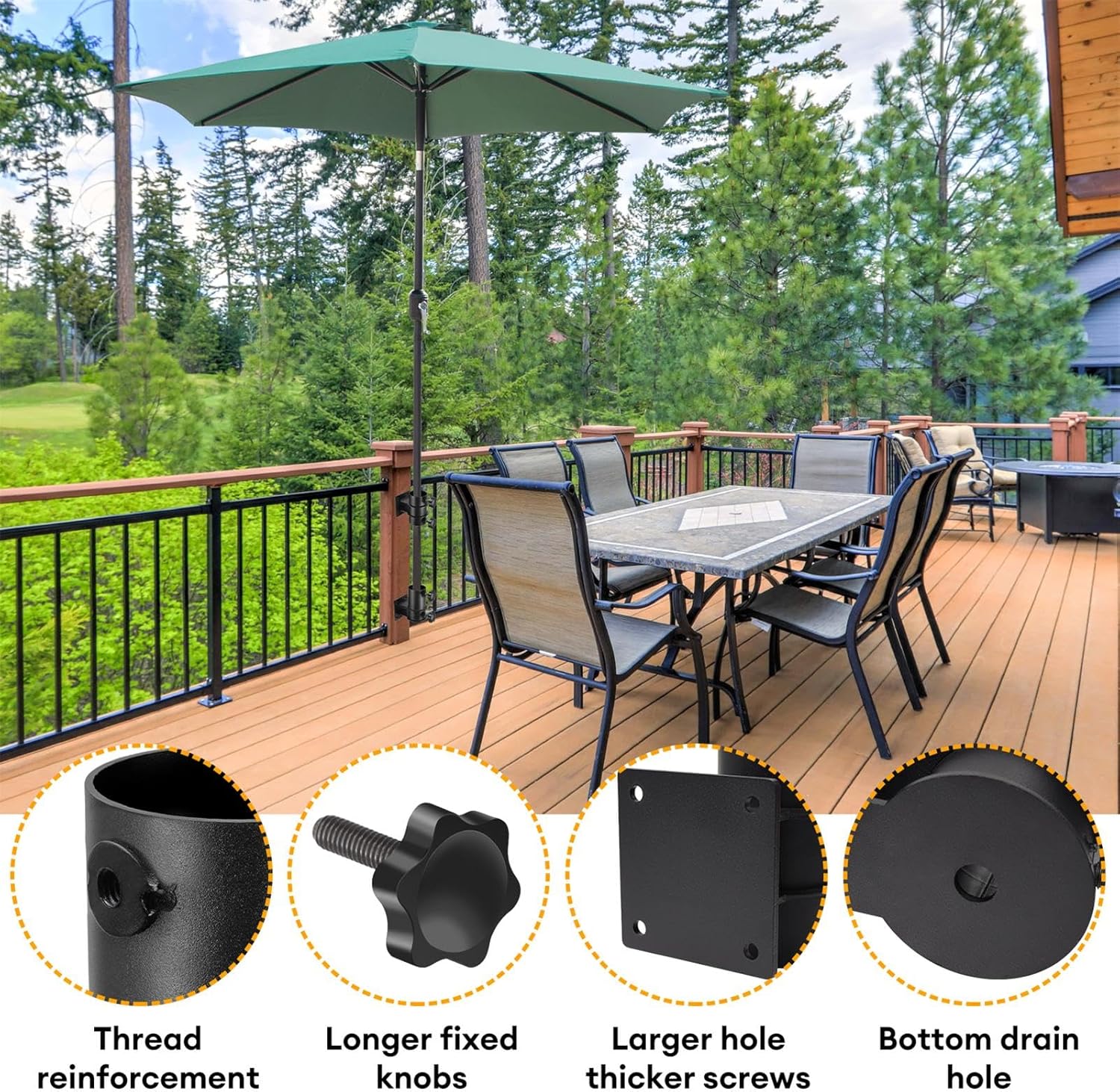 Umbrella Clamp Deck Umbrella Mount Bracket 2PCS Umbrella Clamp I Patio Umbrella Holder,Umbrella Clamp Mount for Deck Railing Heavy Duty Umbrella Clamp,Patio Umbrella Stand for Balcony,Courtyard - Image 5