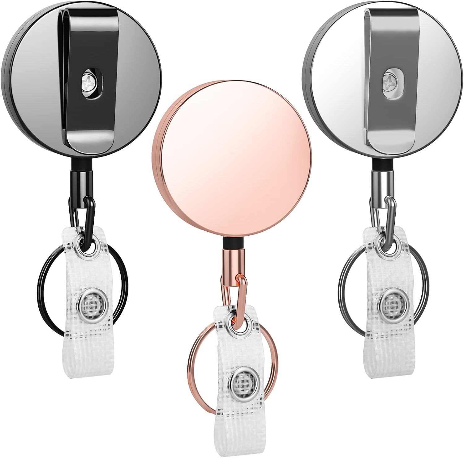 Metal Badge Reels - 3 Pcs Retractable Badge Holder with Belt Clip Key Ring for ID, Key, Name Card Holder - Image 1