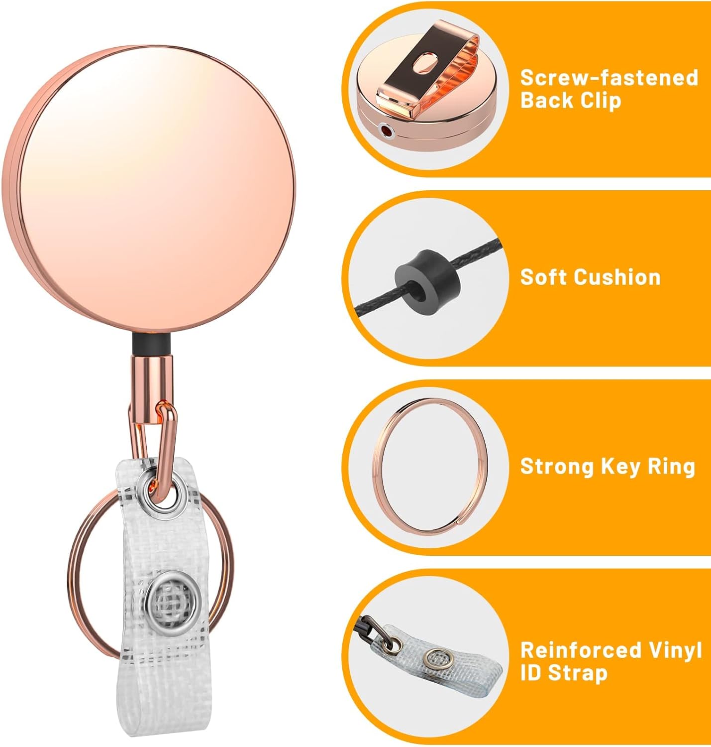 Metal Badge Reels - 3 Pcs Retractable Badge Holder with Belt Clip Key Ring for ID, Key, Name Card Holder - Image 4