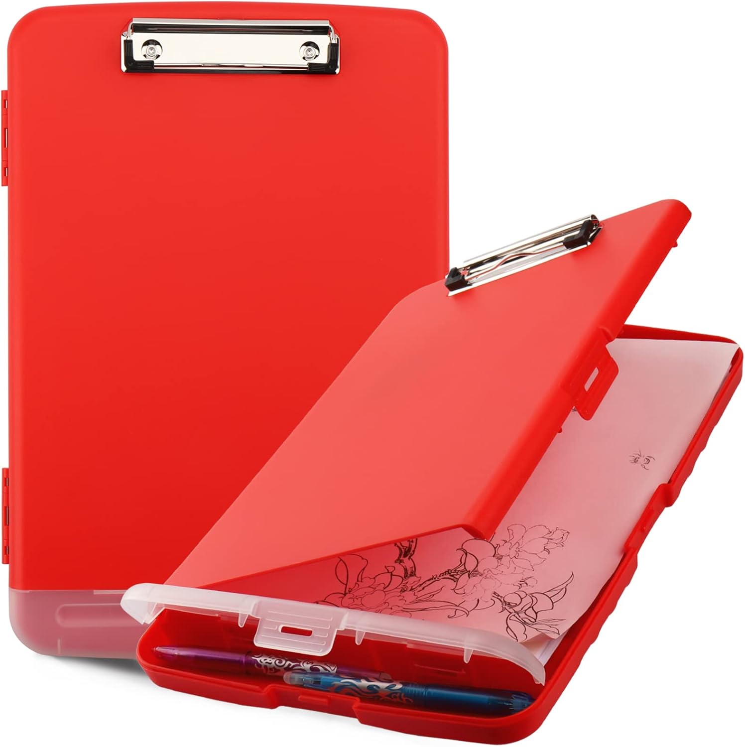Clipboard with Storage for Office Supplies Clip Boards 8.5x11 with Storage for Nurse,Side Open Nurse Clipboards Foldable Storage Clipboard,Plastic Clipboards with Low Profile Clip Clip Board-Red - Image 1