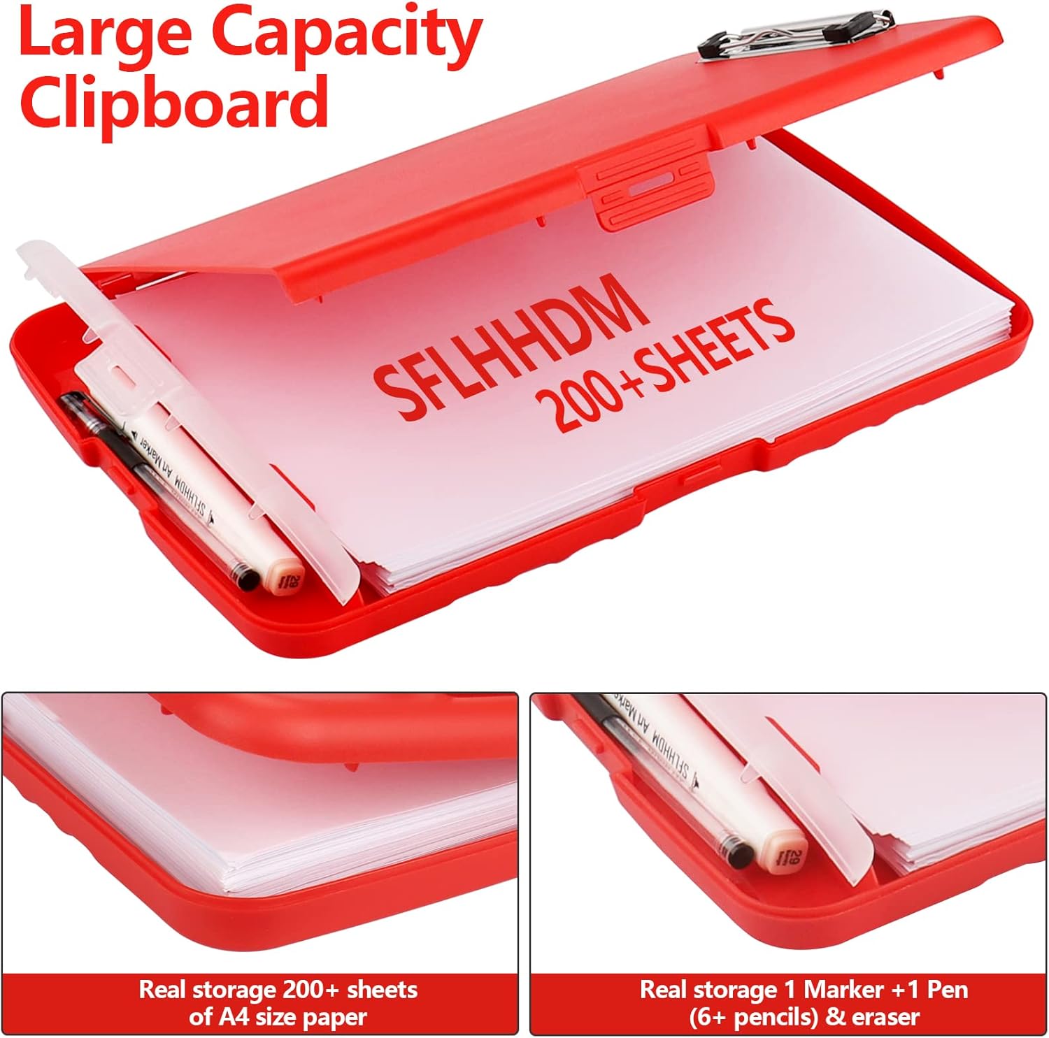Clipboard with Storage for Office Supplies Clip Boards 8.5x11 with Storage for Nurse,Side Open Nurse Clipboards Foldable Storage Clipboard,Plastic Clipboards with Low Profile Clip Clip Board-Red - Image 2