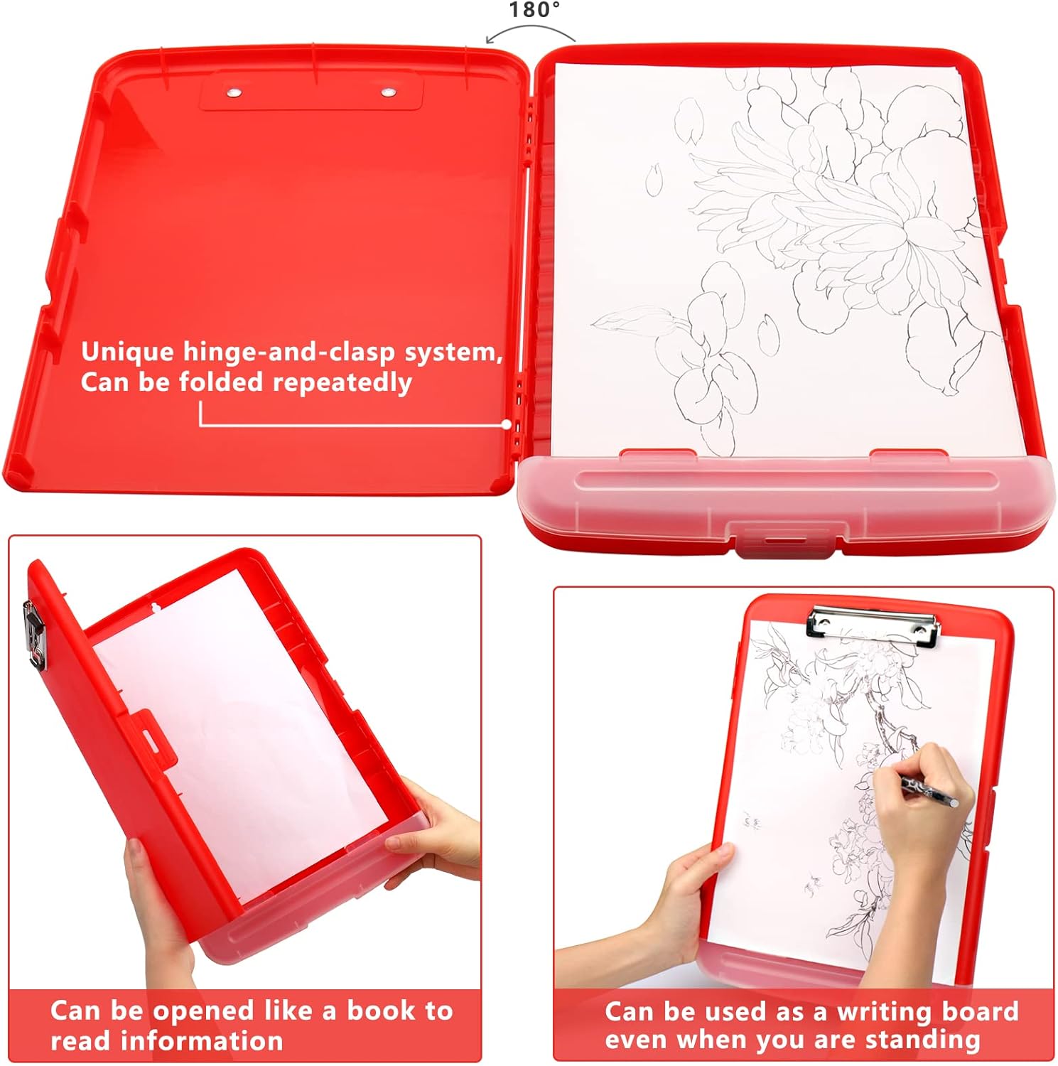 Clipboard with Storage for Office Supplies Clip Boards 8.5x11 with Storage for Nurse,Side Open Nurse Clipboards Foldable Storage Clipboard,Plastic Clipboards with Low Profile Clip Clip Board-Red - Image 6