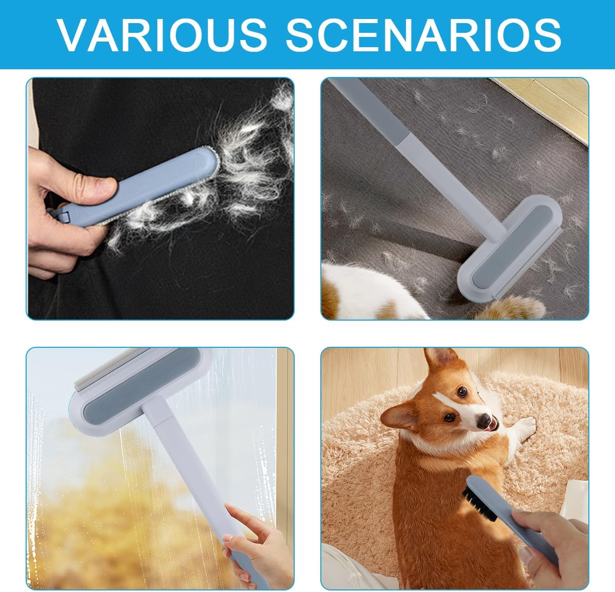 2 Pack 4 in 1 Pet Hair Remover for Couch & Furniture, Cat and Dog Hair Remover Pet Fur Cleaner Brush Hair Removal Tool for Clothing, Bedding, Sofa, Pet Bed - Image 4