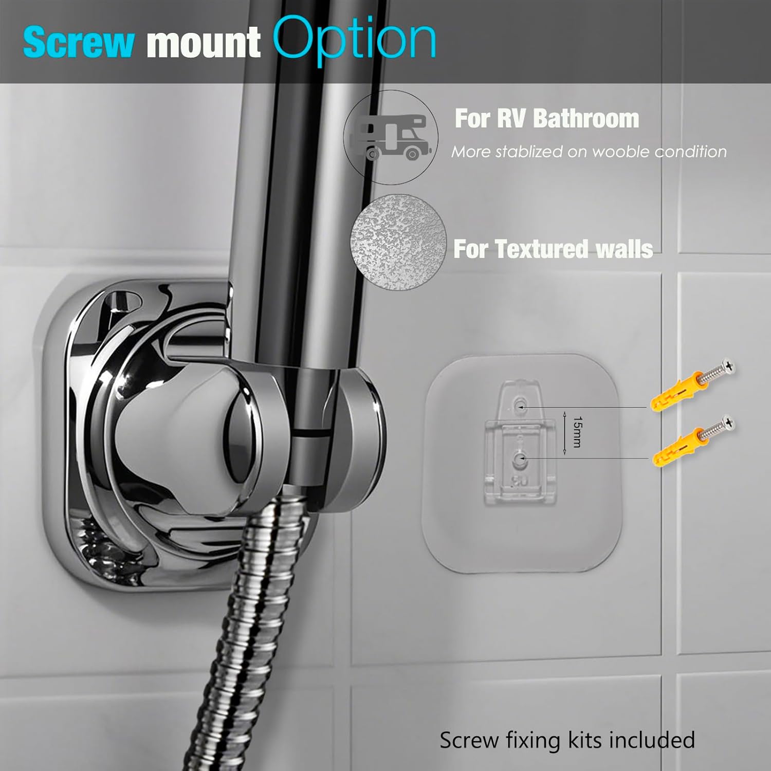 Handheld Shower Head Holder - 5 Angles Adjustable - Concealed Adhesive Mount (Holder Only) - Image 3