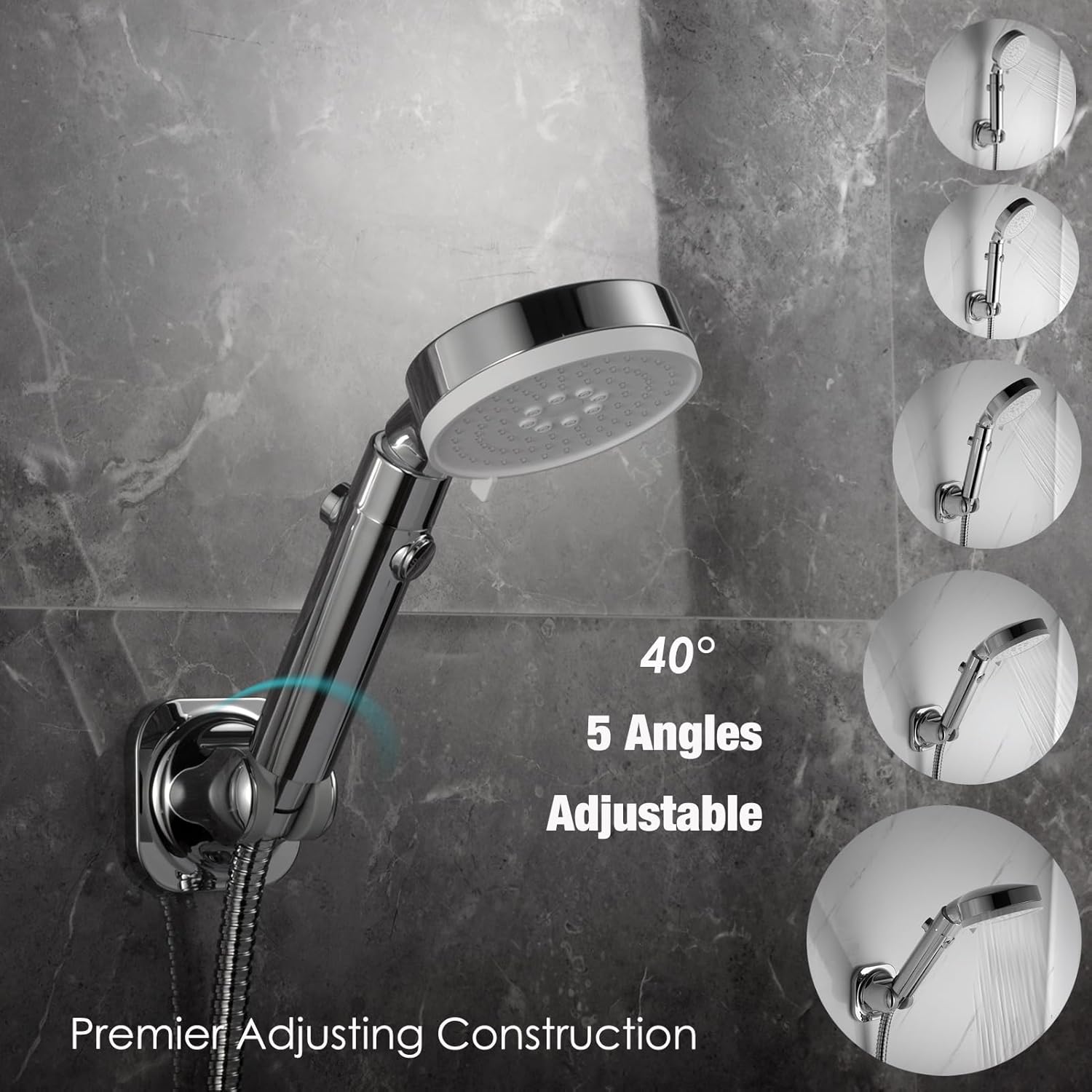 Handheld Shower Head Holder - 5 Angles Adjustable - Concealed Adhesive Mount (Holder Only) - Image 4