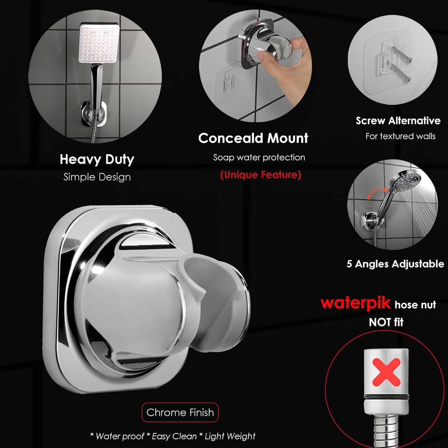 Handheld Shower Head Holder - 5 Angles Adjustable - Concealed Adhesive Mount (Holder Only) - Image 7