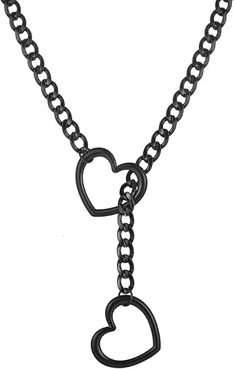 Heart Slip Chain Necklaces for Women Stainless Steel O-Ring Adjustable Lariat Heart Y-Necklace Cuban Long Necklace Punk Gothic Cuban Collar Choker Necklace Jewelry - Image 1