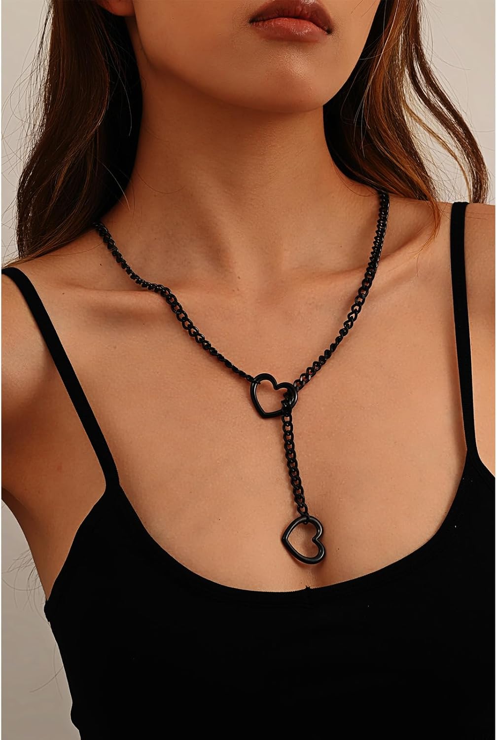 Heart Slip Chain Necklaces for Women Stainless Steel O-Ring Adjustable Lariat Heart Y-Necklace Cuban Long Necklace Punk Gothic Cuban Collar Choker Necklace Jewelry - Image 2